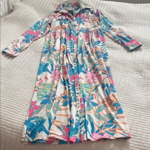 Tolani White Maxi Dress with Blue, Pink & Teal Floral Print